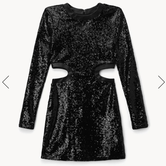 STAUD - Black Sequins Long Sleeve Mini Cut Out Dress - XS - Picture 2 of 15